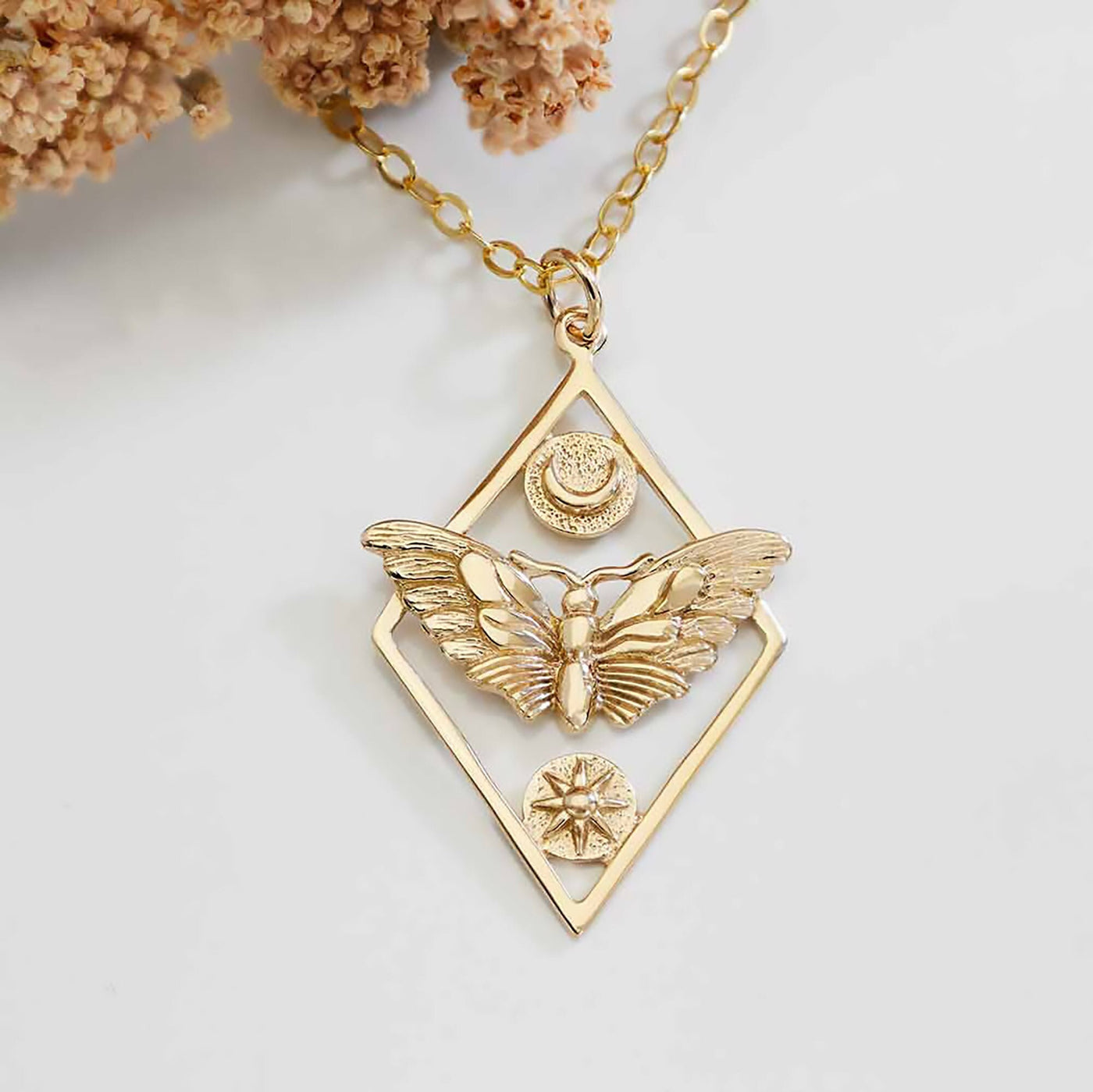 SILKWING II • Geometric Moth Charm with Sun and Moon