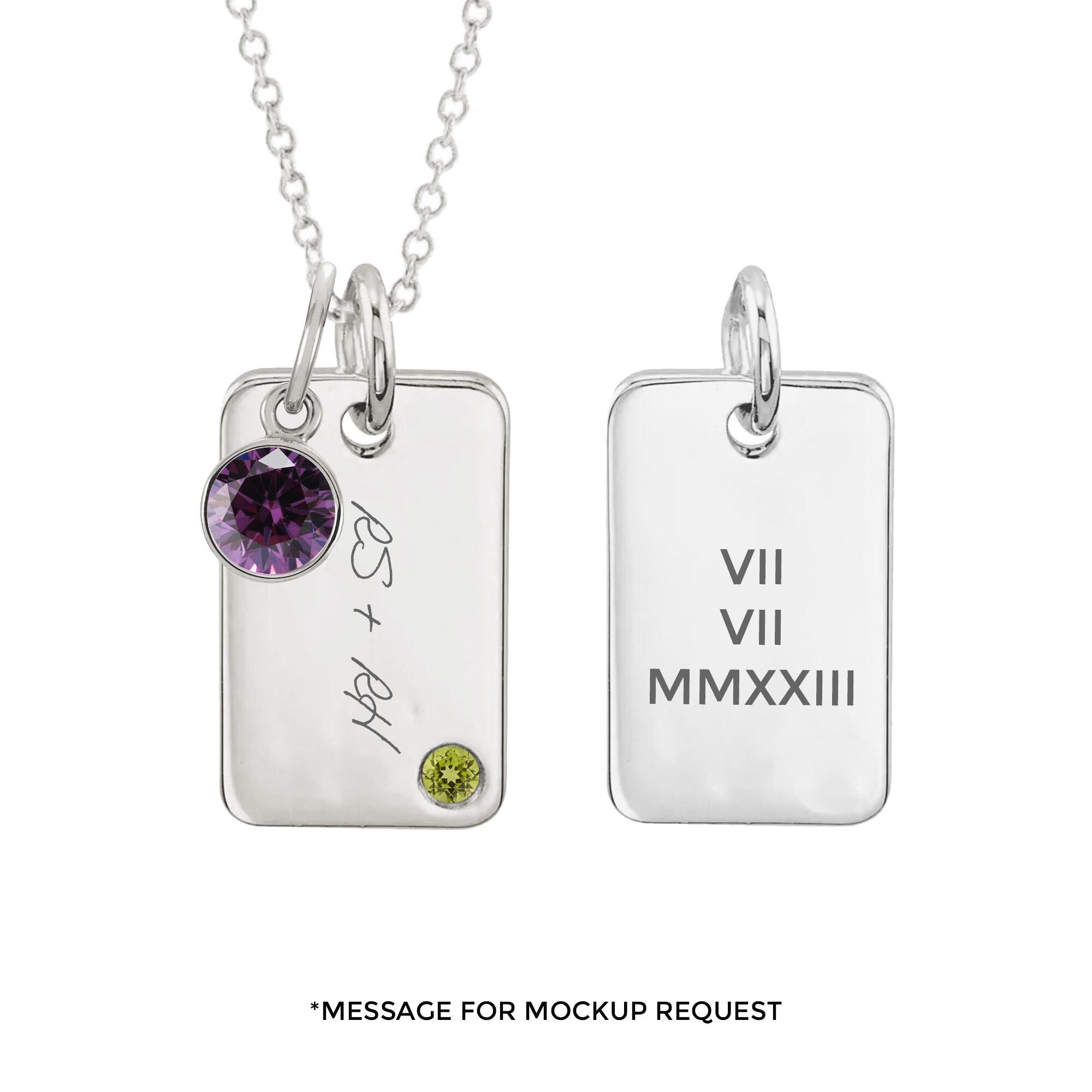 Mini Dog Tag with Round Birthstone (Complimentary Engraving)