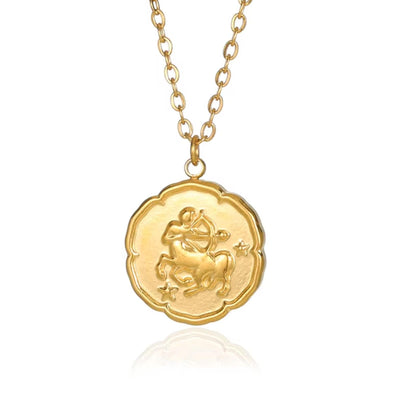 Sagittarius Zodiac Medallion Necklace with Scalloped Edge