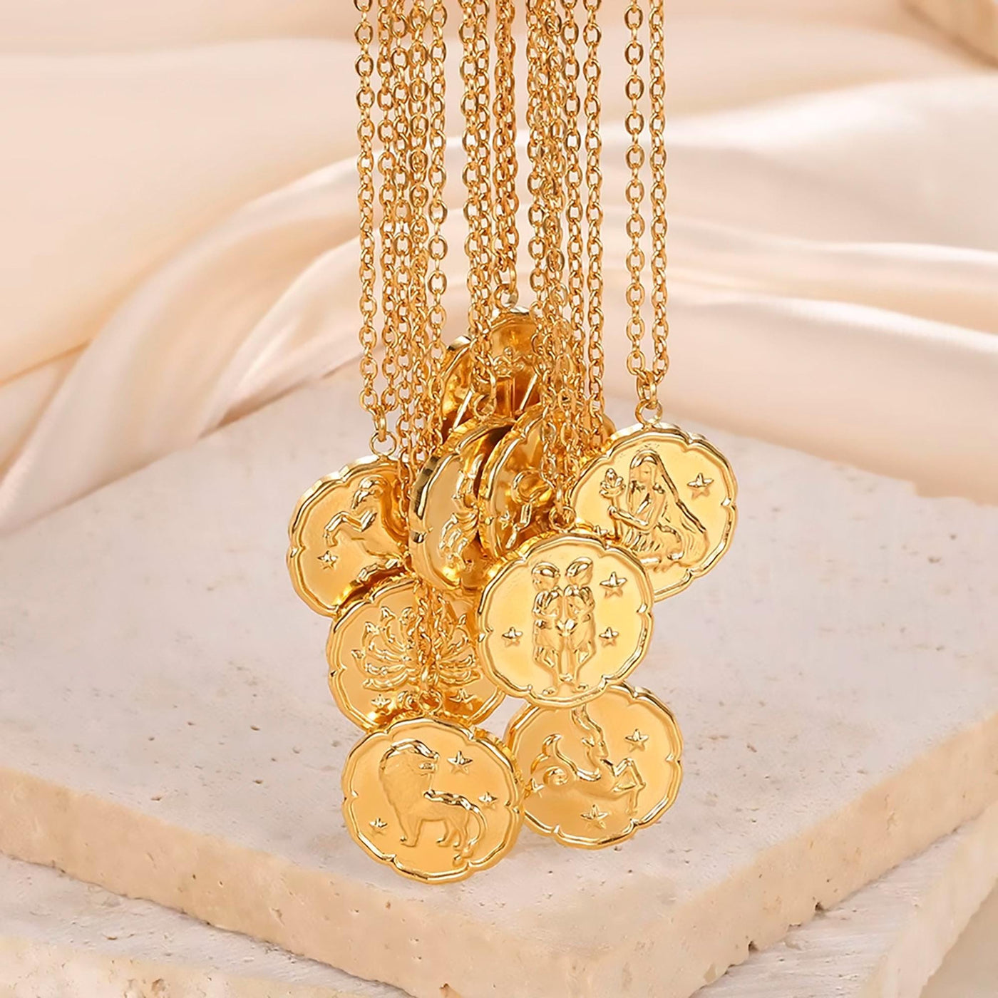 Leo Zodiac Medallion Necklace with Scalloped Edge