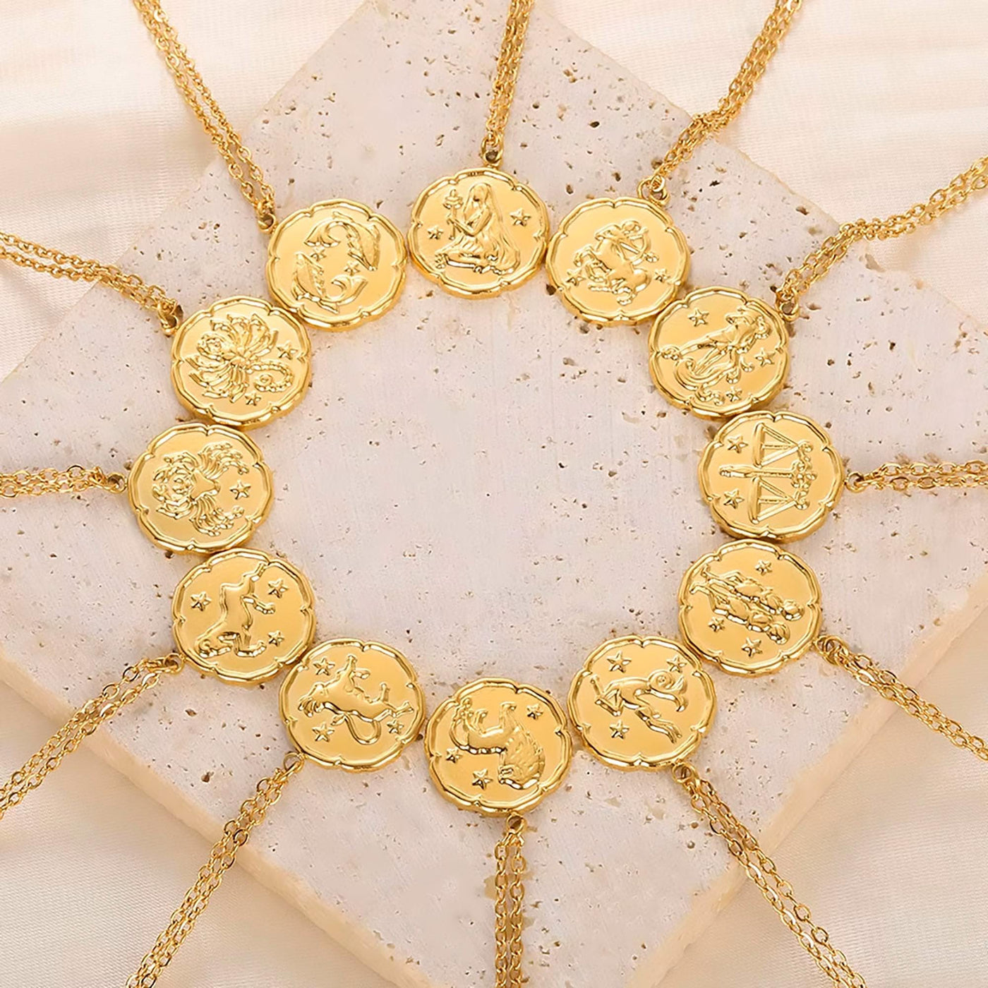 Leo Zodiac Medallion Necklace with Scalloped Edge