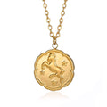 Aries Zodiac Medallion Necklace with Scalloped Edge