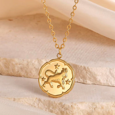 Taurus Zodiac Medallion Necklace with Scalloped Edge