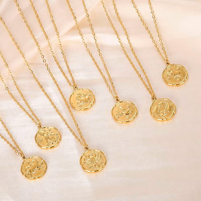 Taurus Zodiac Medallion Necklace with Scalloped Edge