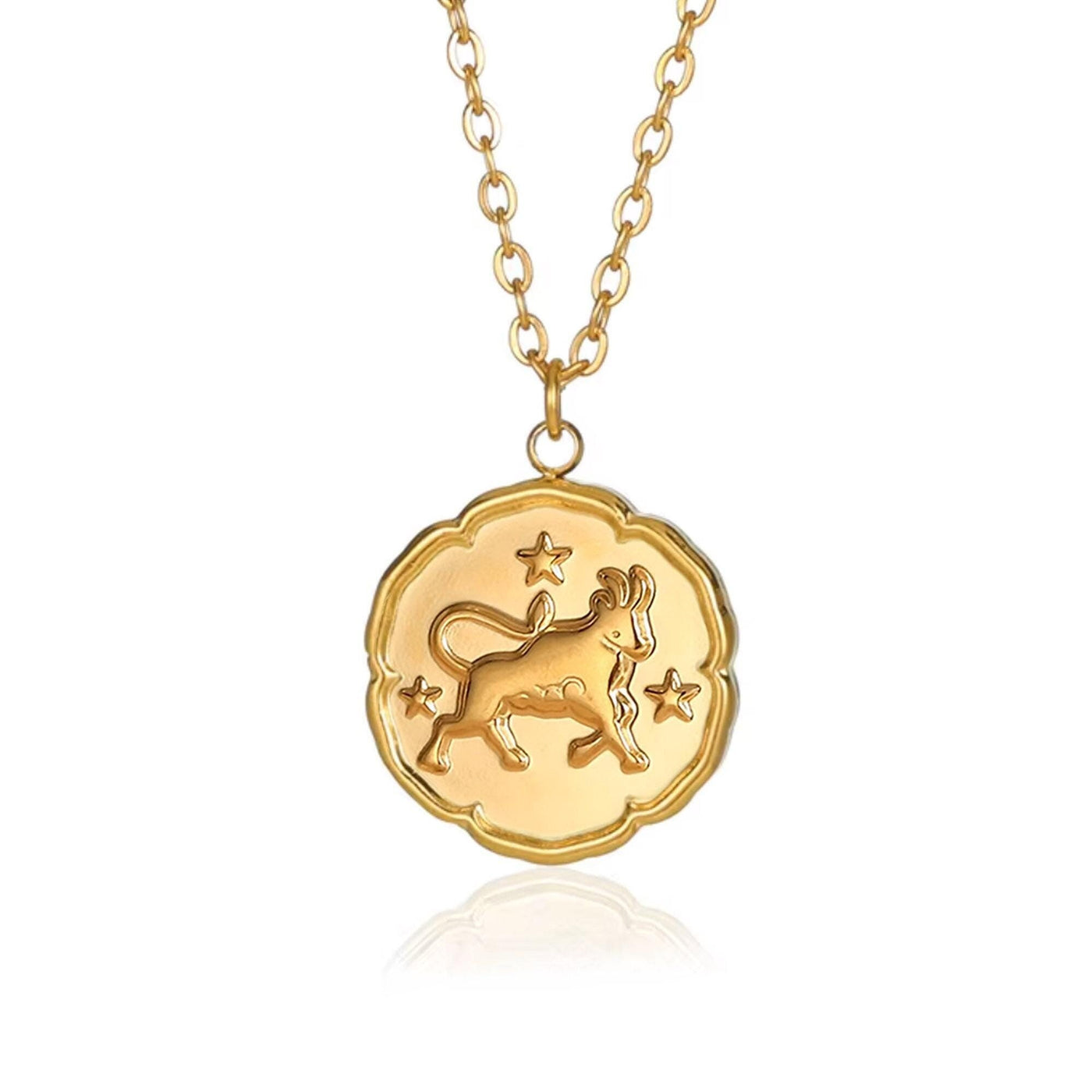 Taurus Zodiac Medallion Necklace with Scalloped Edge