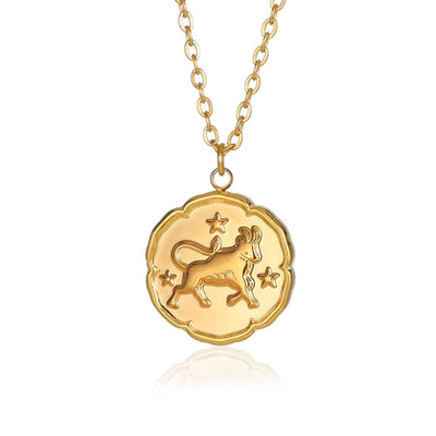 Taurus Zodiac Medallion Necklace with Scalloped Edge