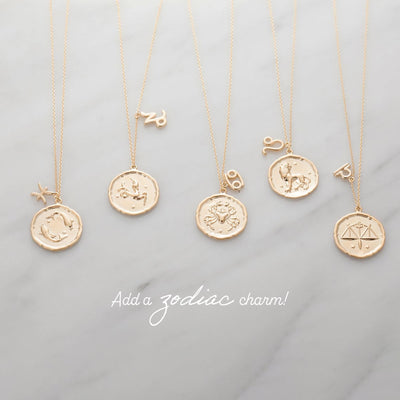 Virgo Zodiac Medallion Necklace with Scalloped Edge