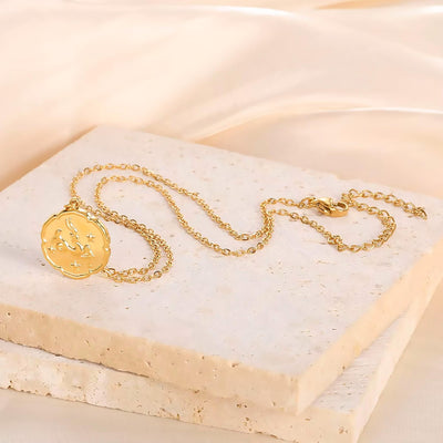 Capricorn Zodiac Medallion Necklace with Scalloped Edge