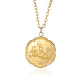 Capricorn Zodiac Medallion Necklace with Scalloped Edge
