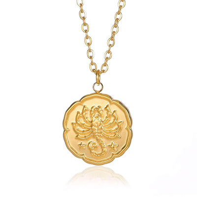 Scorpio Zodiac Medallion Necklace with Scalloped Edge