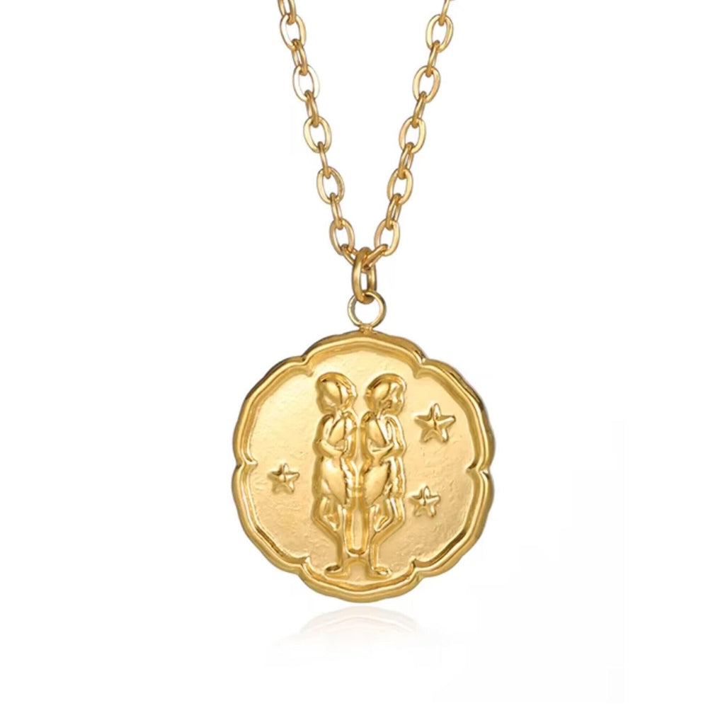 Gemini Zodiac Medallion Necklace with Scalloped Edge