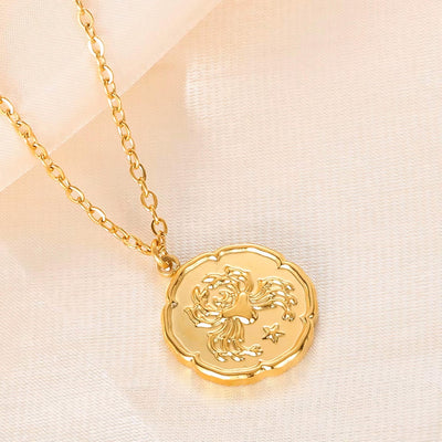 Cancer Zodiac Medallion Necklace with Scalloped Edge