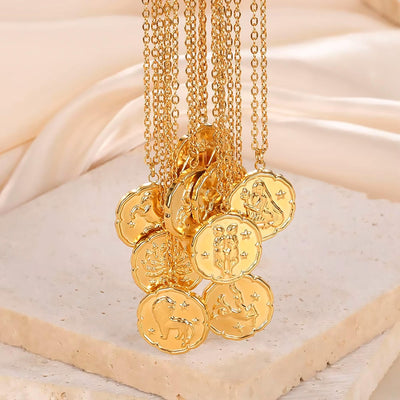 Virgo Zodiac Medallion Necklace with Scalloped Edge