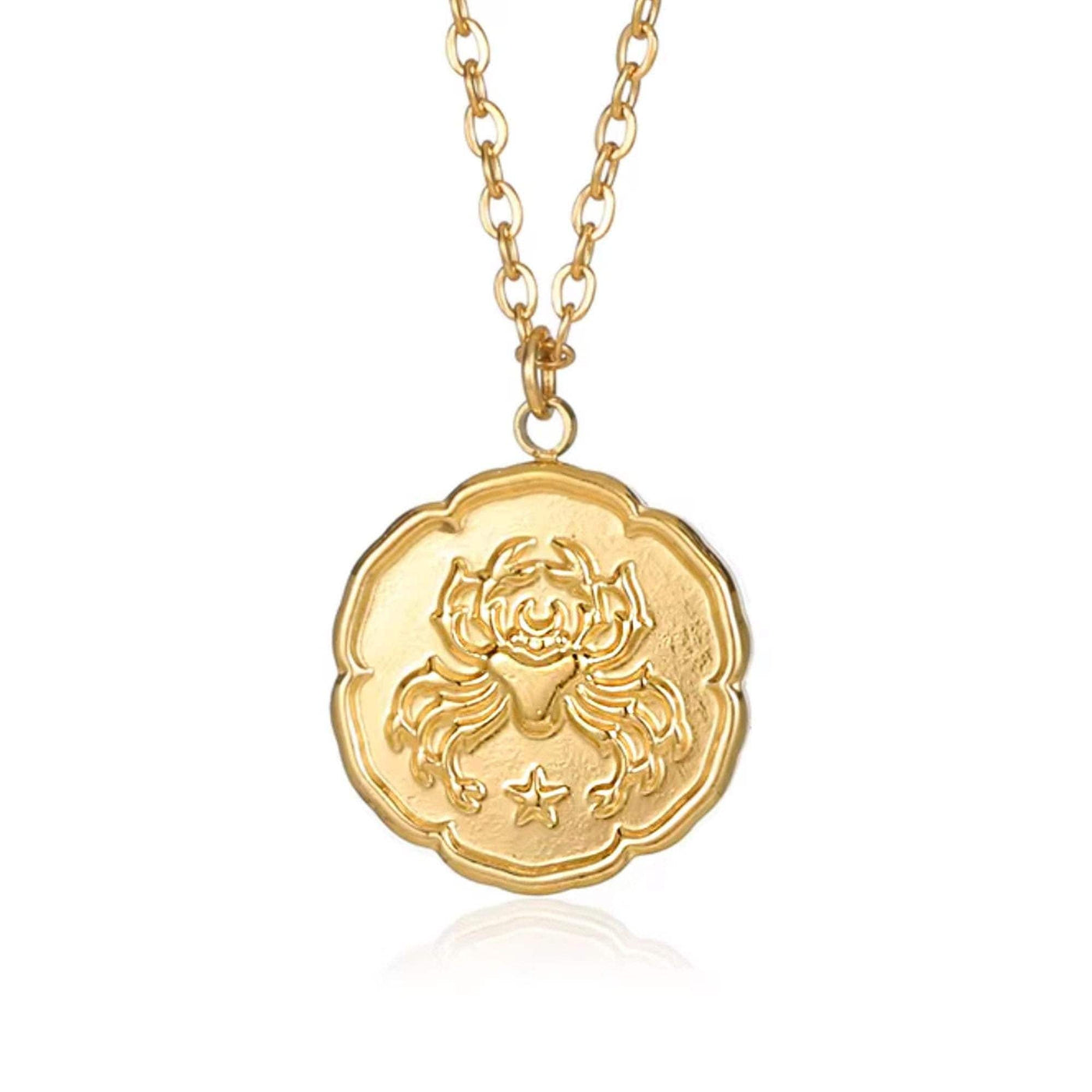 Cancer Zodiac Medallion Necklace with Scalloped Edge