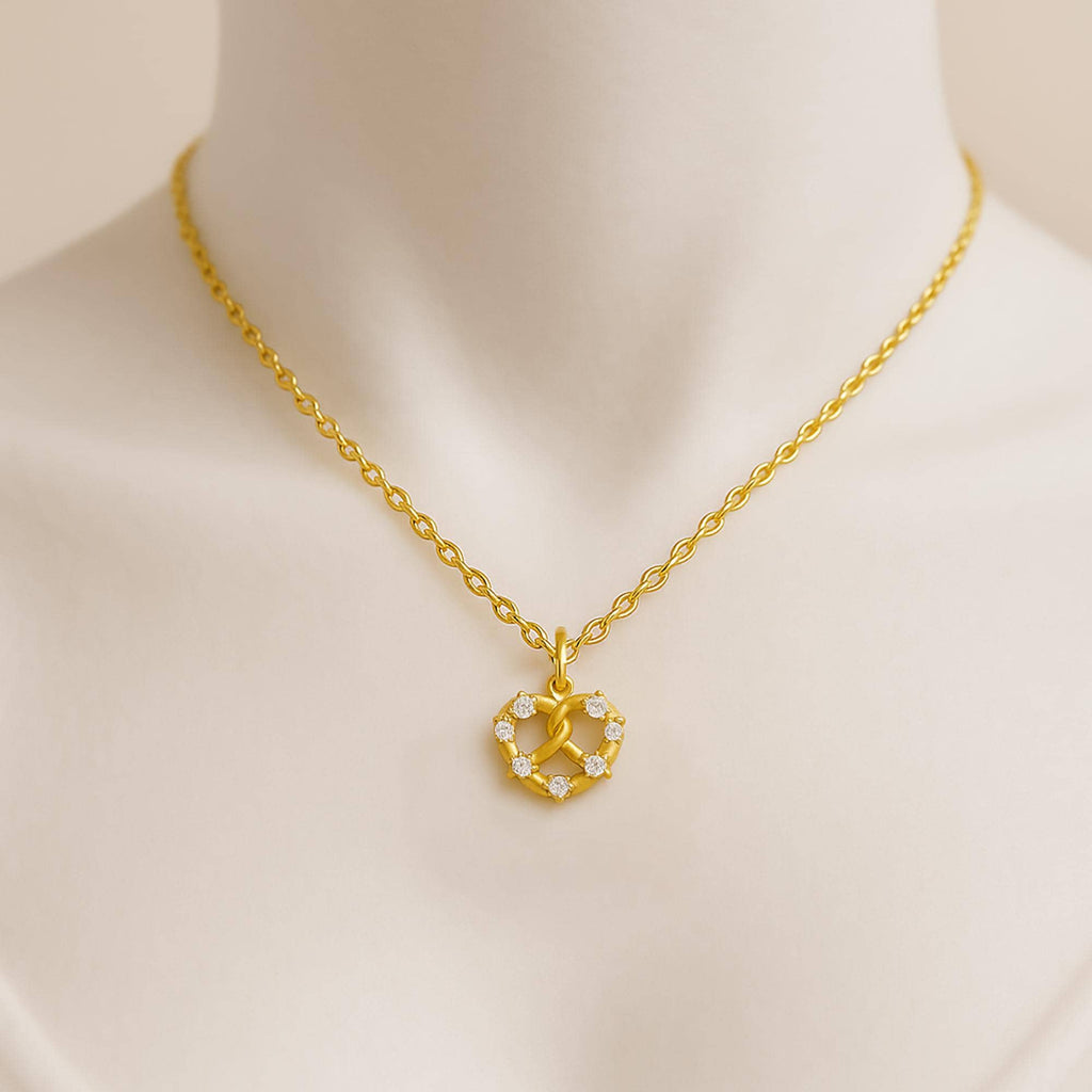 Diamond "Salted" Pretzel Charm, Whimsical Pretzel Twist Charm: Dainty Gold or Silver Food-Inspired Jewelry for Everyday Wear