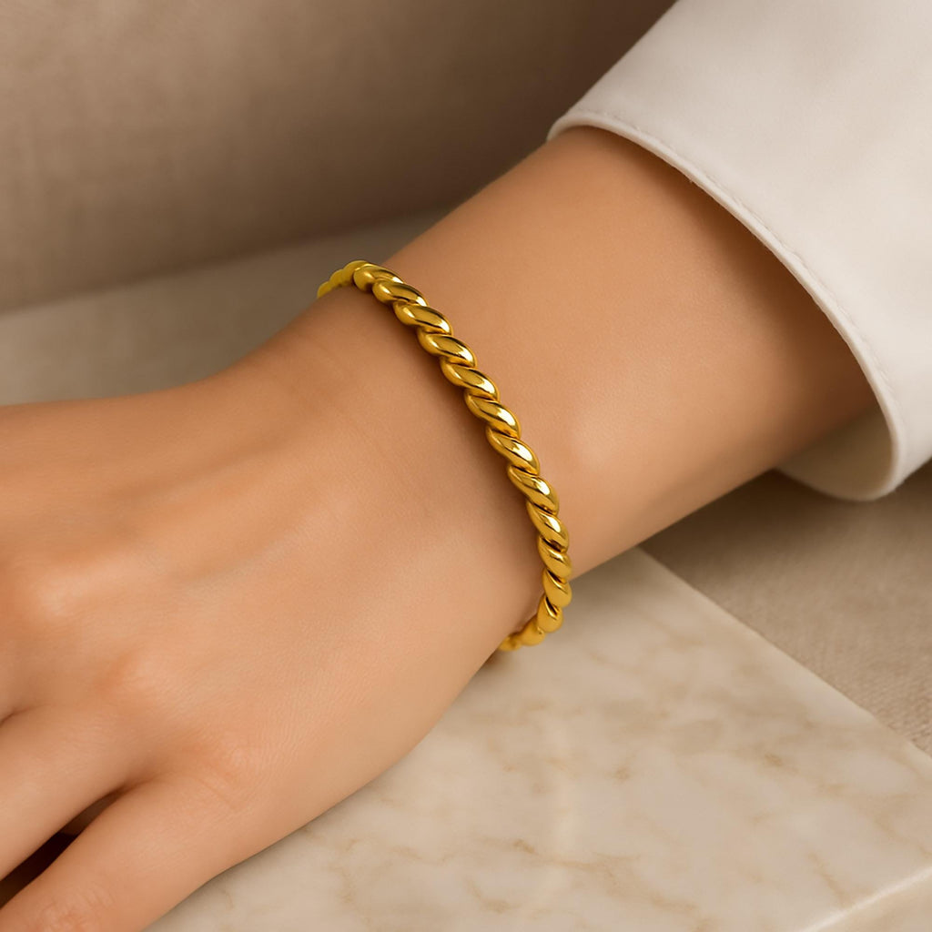 6mm SCRUNCHIE Bracelet ⟡ Elegant 6mm San Marco Scrunchie Chain Bracelet - Twisted Gold Jewelry for Women
