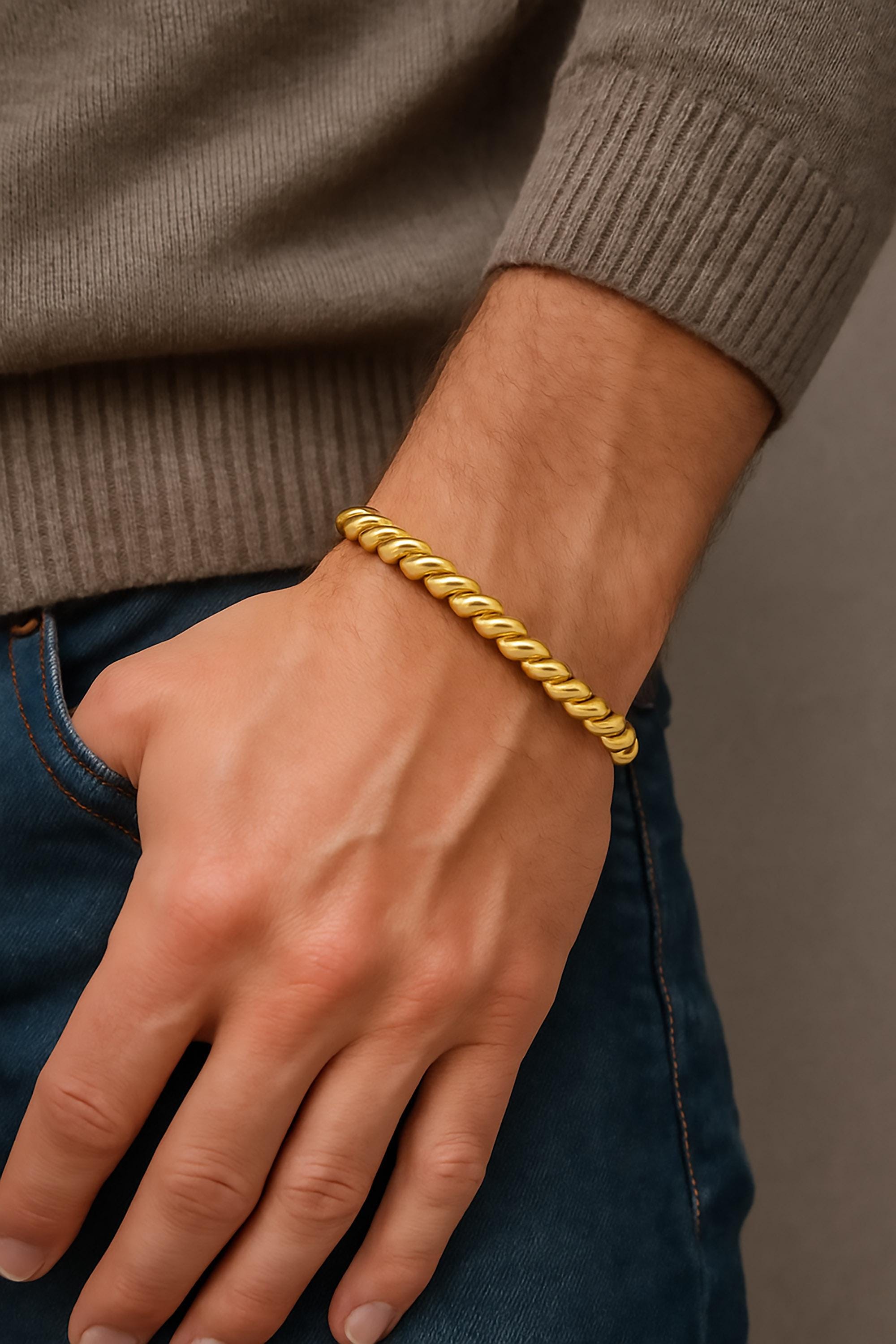 8mm SCRUNCHIE Bracelet ⟡ Elegant 8mm San Marco Scrunchie Chain Bracelet - Twisted Gold Jewelry for Women/Men