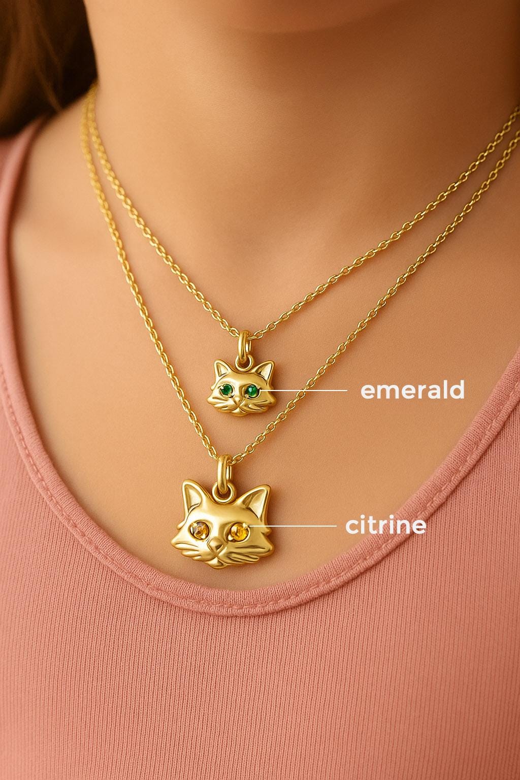 Biggie Starry-Eyed Kitty Charm ⟡ Enchanting Gemstone Cat Eyes Charm Pendant: Birthstone Dangle for Necklaces & Jewelry