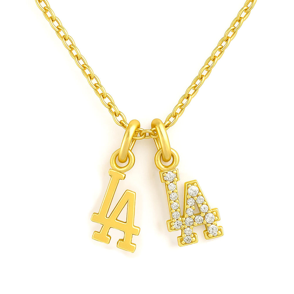 PETITE LA & Palm Tree Necklace ⟡ Los Angeles Palm Tree Necklace - Dainty Charm Pendant for Dodgers Fans and LA Lovers