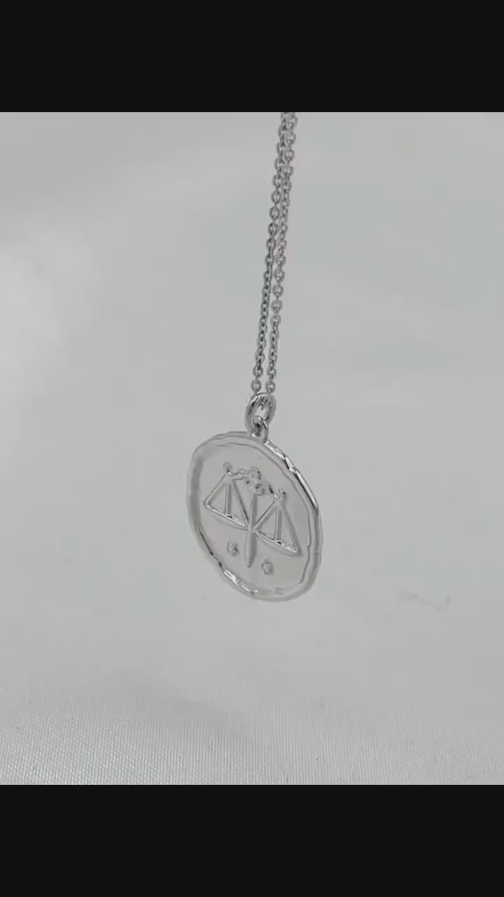 Libra Zodiac Medallion Necklace with Scalloped Edge