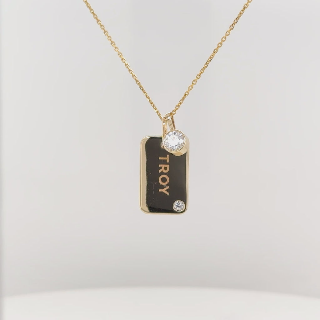 Mini Dog Tag with Round Birthstone Charm
