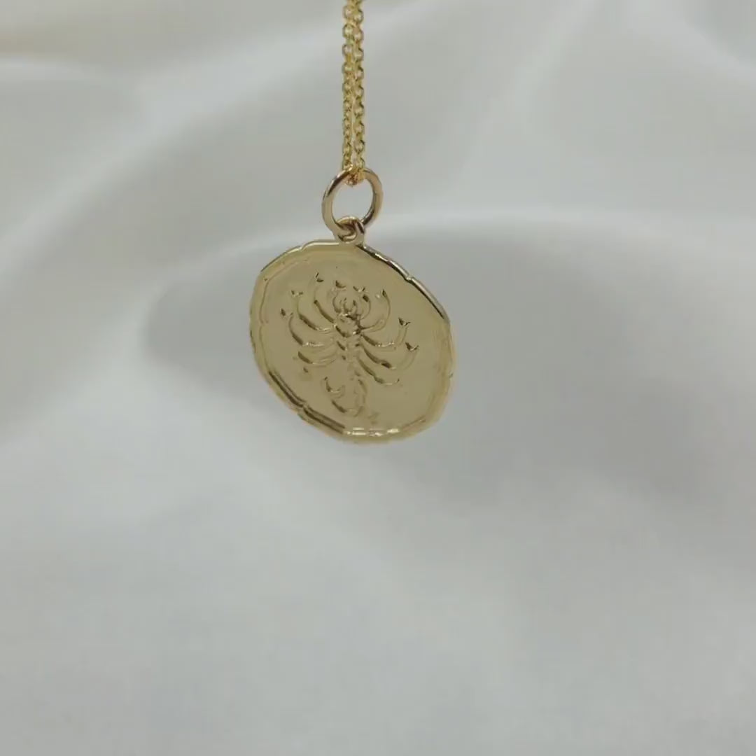 Scorpio Zodiac Medallion Necklace with Scalloped Edge