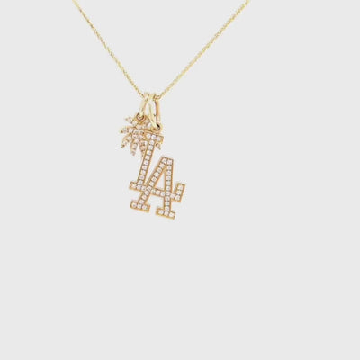 SIGNATURE LA & Palm Tree Necklace ⟡ Los Angeles Palm Tree Necklace - Dainty Charm Pendant for Dodgers Fans and LA Lovers