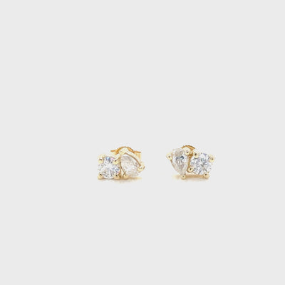 Round & Pear Toi Et Moi Stud Earrings (pair)