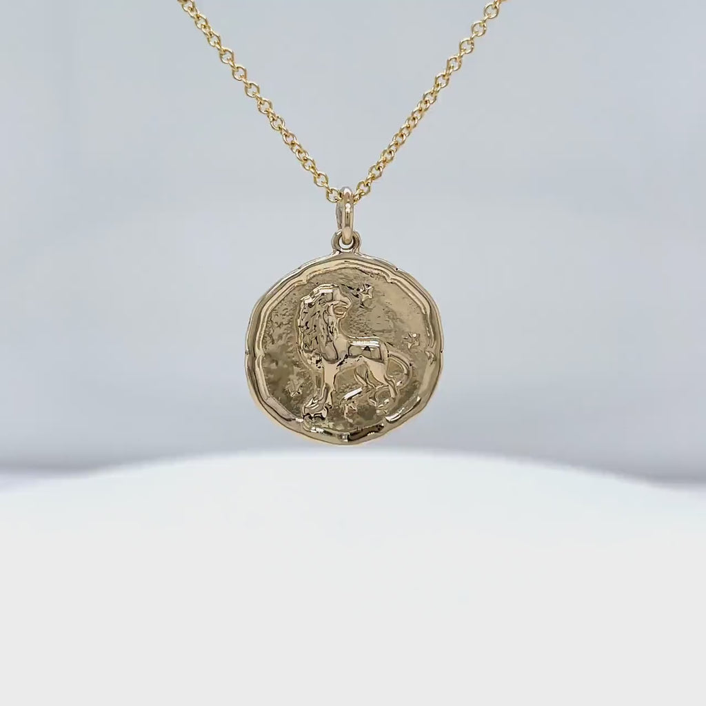 Leo Zodiac Medallion Necklace with Scalloped Edge