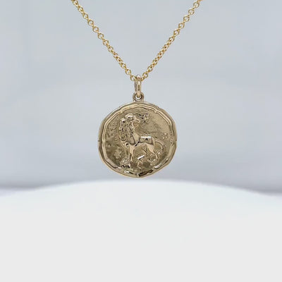 Leo Zodiac Medallion Necklace with Scalloped Edge