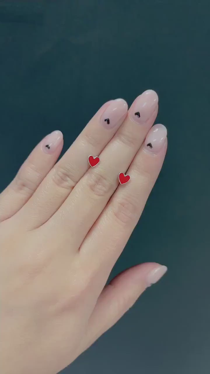 Red Enameled Heart Earrings (pair)