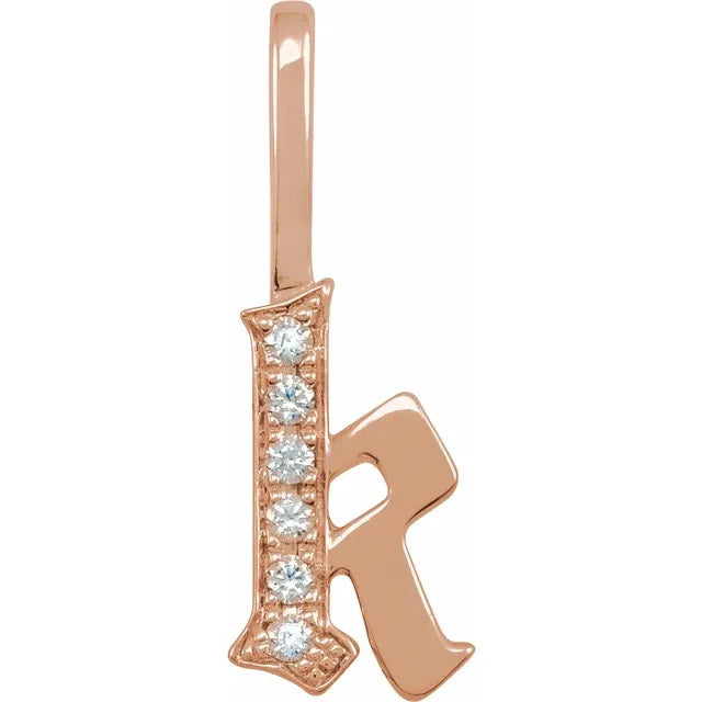 14K Gold Diamond Gothic Initial Charm