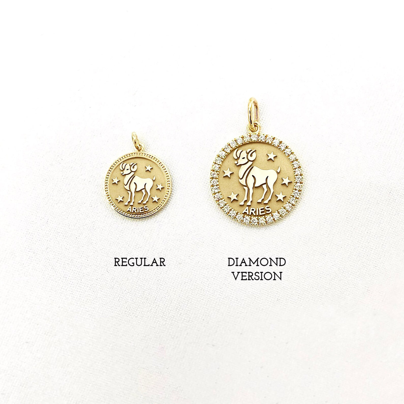 14K Aries Zodiac Coin Pendant Necklace (Complimentary Engraving)