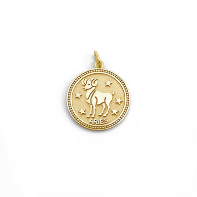 14K Aries Zodiac Coin Pendant Necklace (Complimentary Engraving)