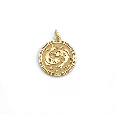 14K Pisces Zodiac Coin Pendant Necklace (Complimentary Engraving)