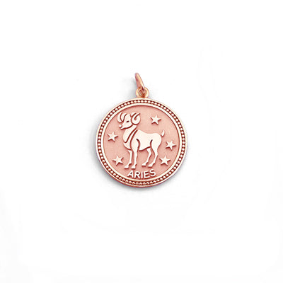 14K Aries Zodiac Coin Pendant Necklace (Complimentary Engraving)
