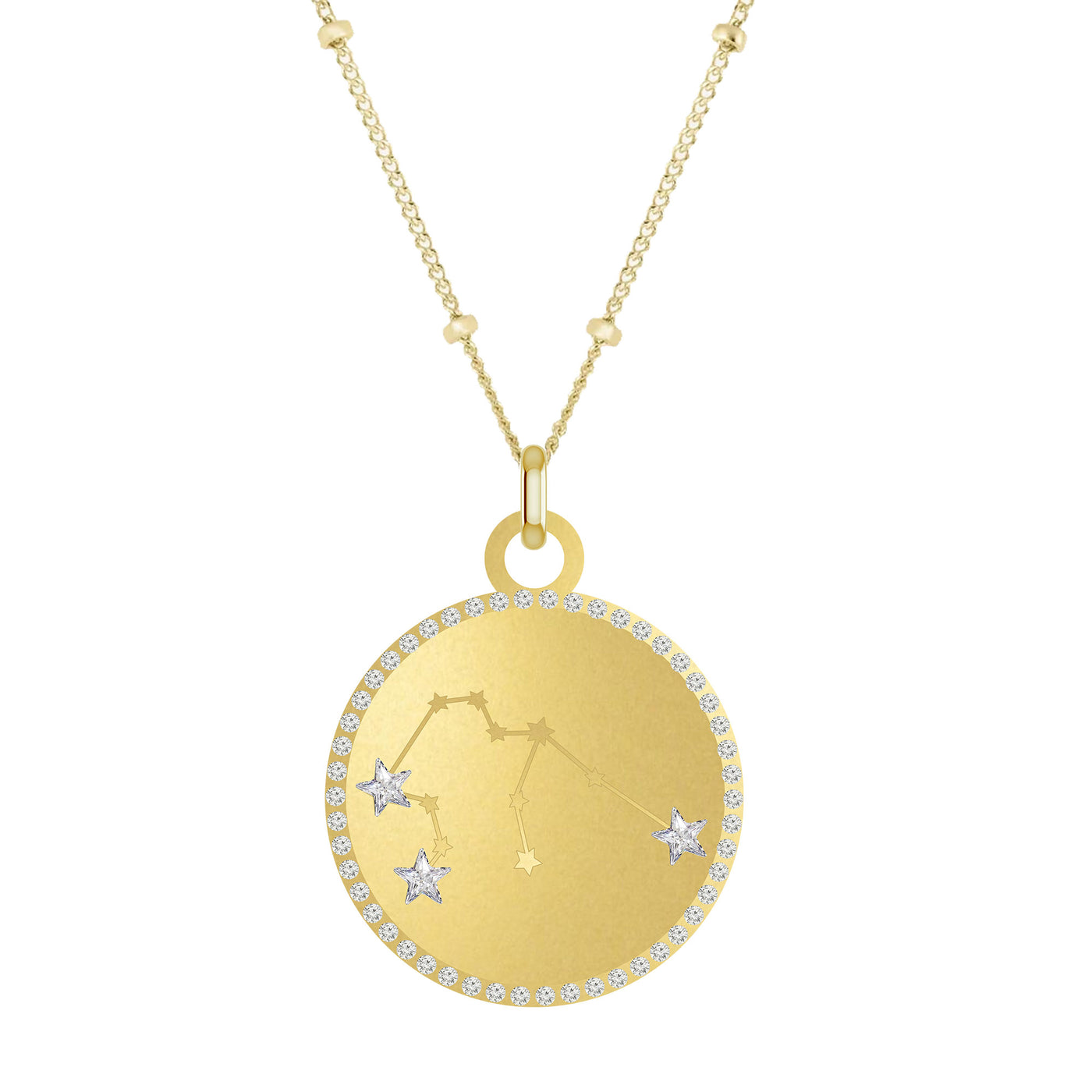 AQUARIUS Round Zodiac Constellation with Stars Necklace