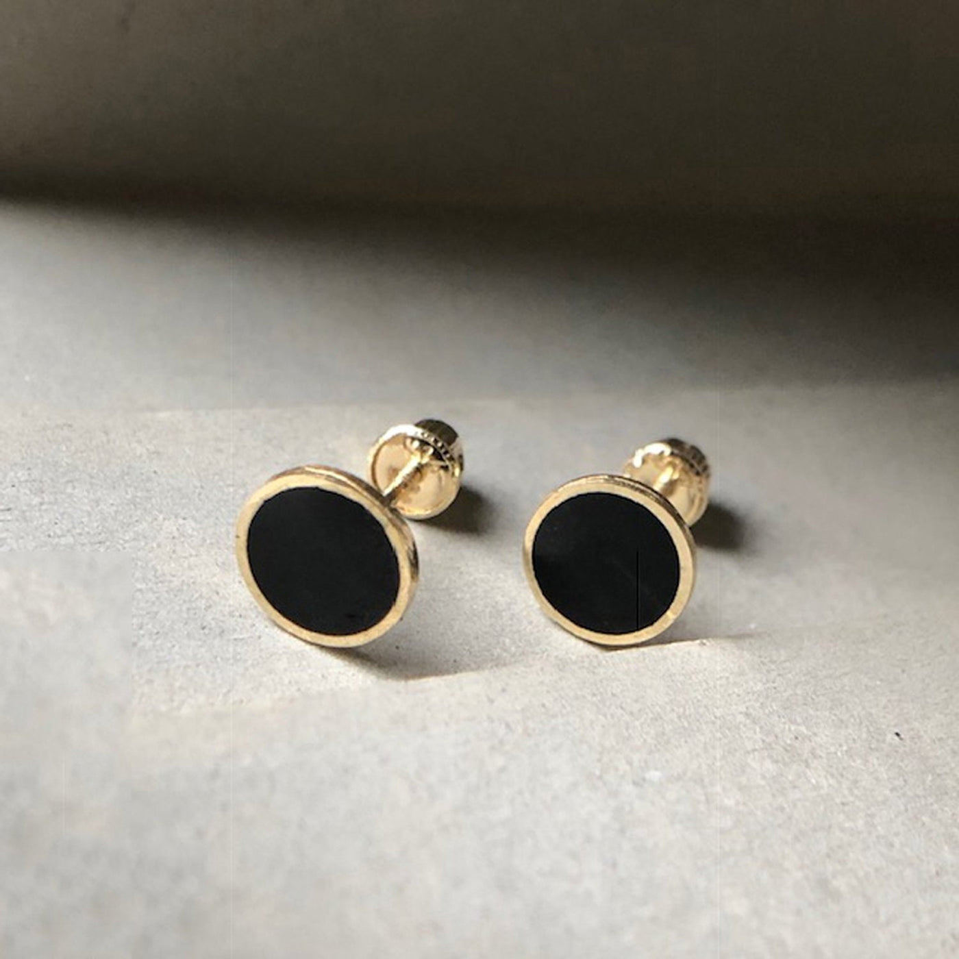 Round Black Onyx Stud Earrings