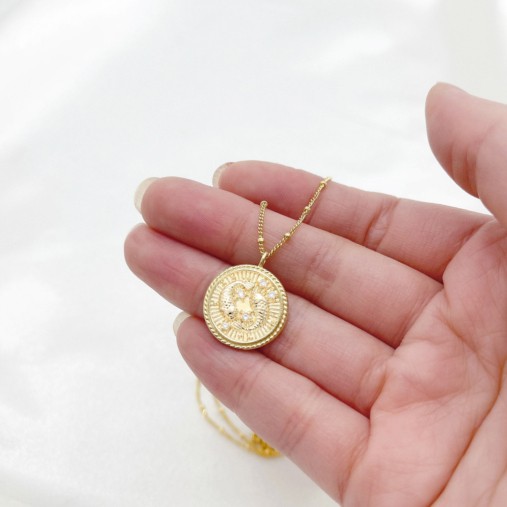 Pisces Diamond & Guilloché Zodiac Pendant Necklace