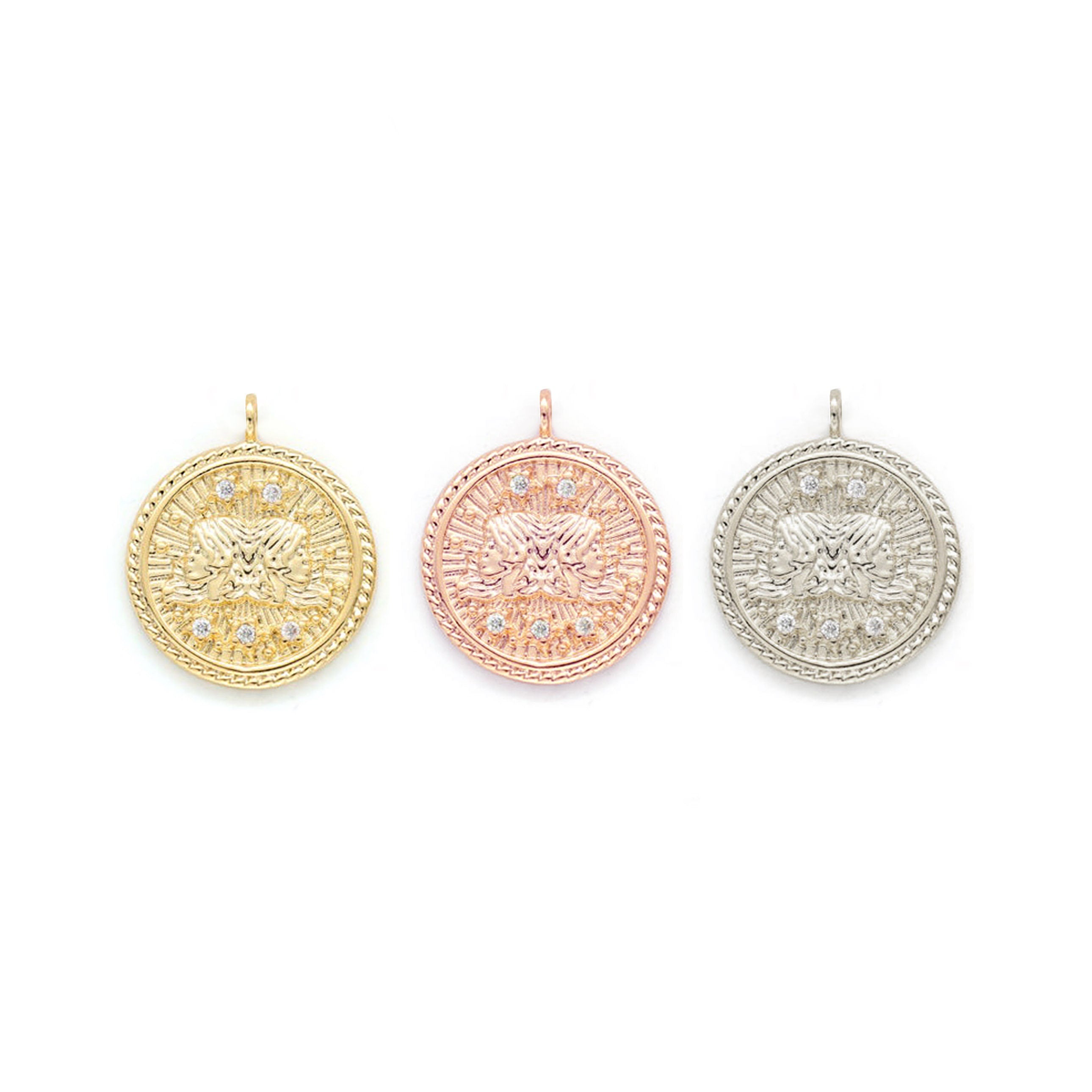Gemini Diamond & Guilloché Zodiac Pendant Necklace