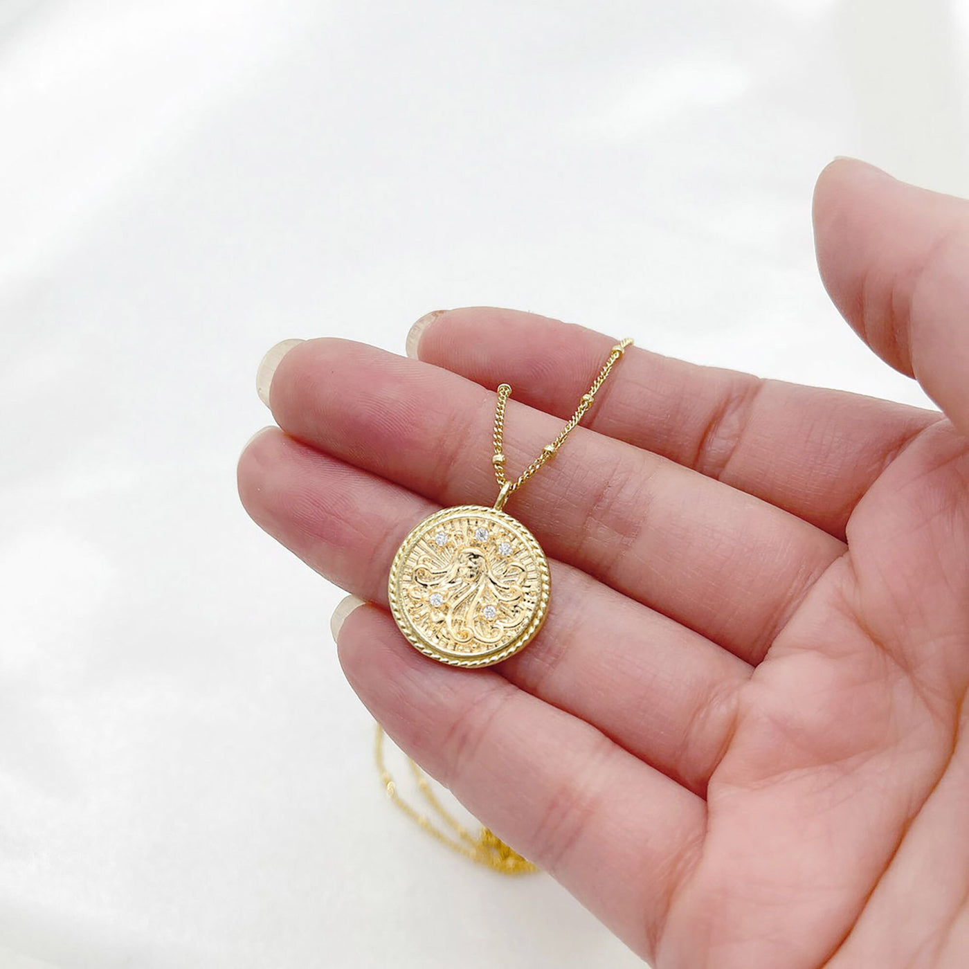 Virgo Diamond & Guilloché Zodiac Pendant Necklace