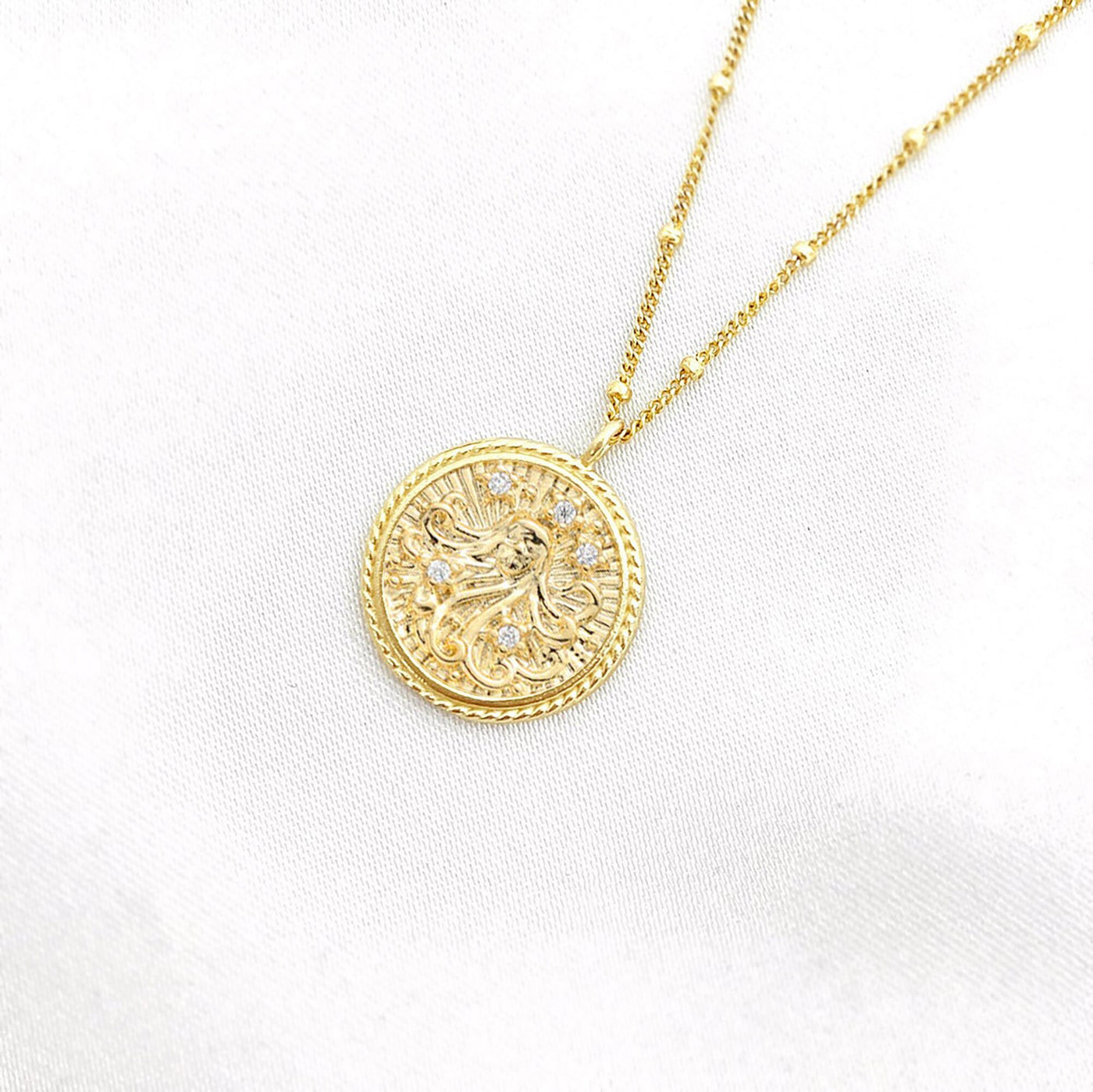 Virgo Diamond & Guilloché Zodiac Pendant Necklace