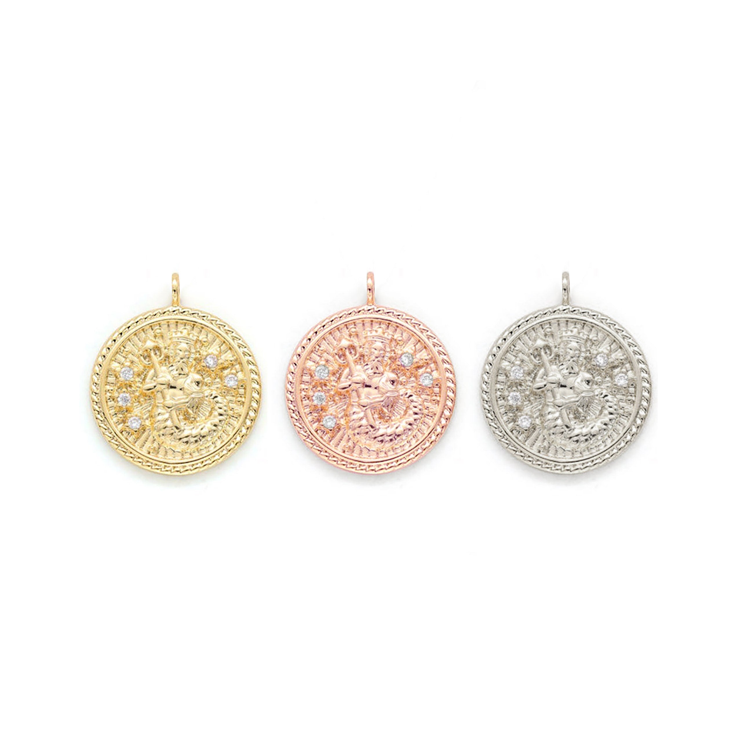 Aquarius Diamond & Guilloché Zodiac Pendant Necklace