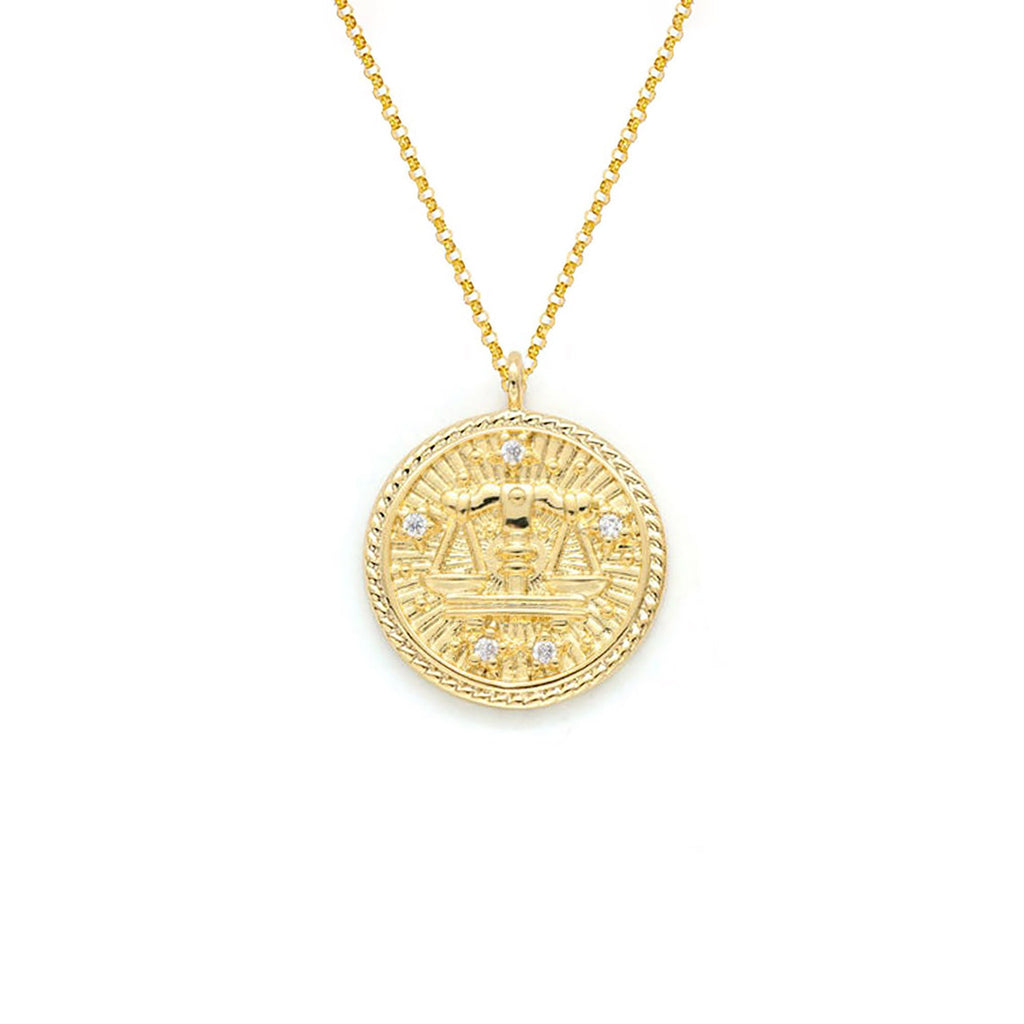 Libra Diamond & Guilloché Zodiac Pendant Necklace