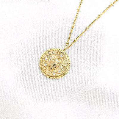 Taurus Diamond & Guilloché Zodiac Pendant Necklace