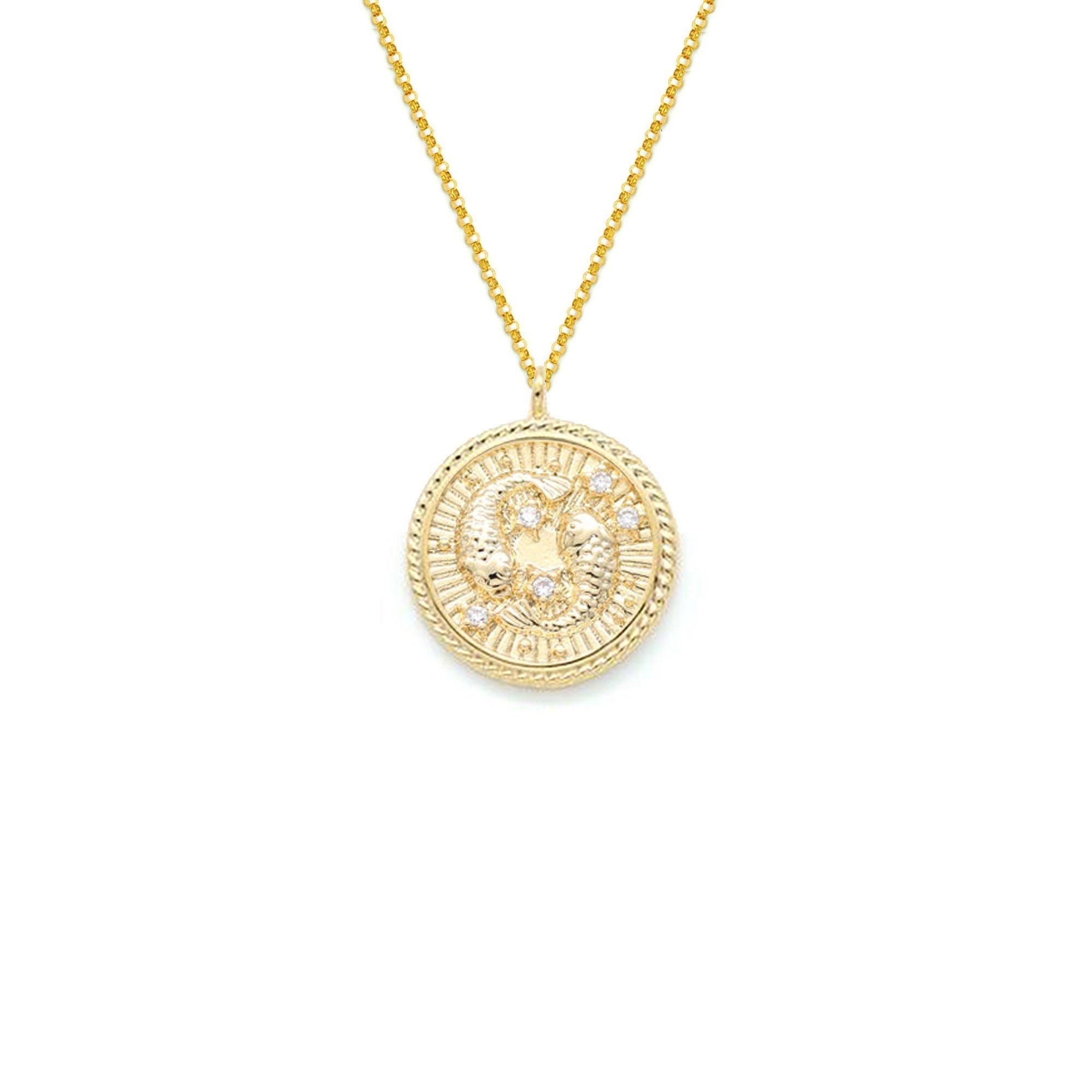Pisces Diamond & Guilloché Zodiac Pendant Necklace
