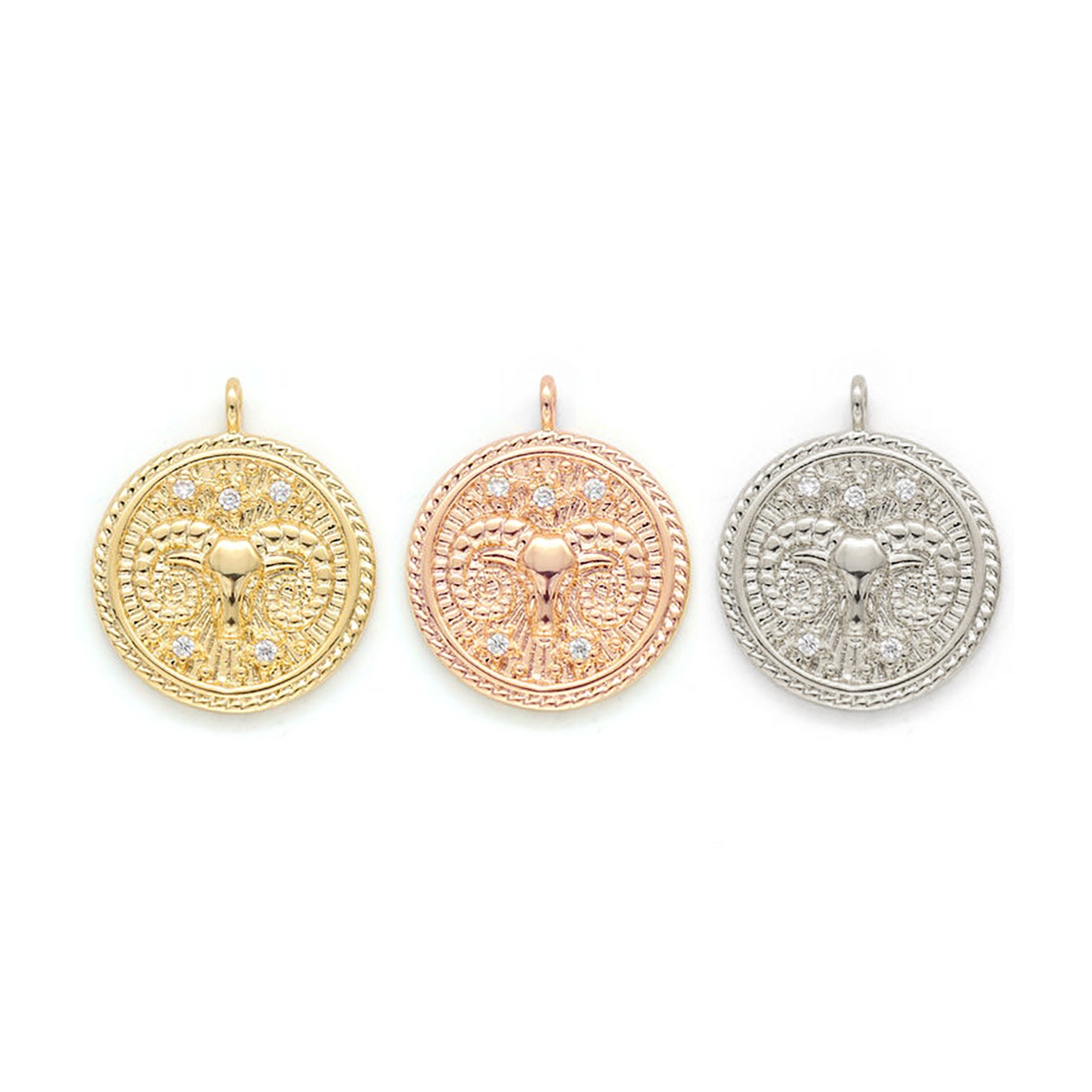 Aries Diamond & Guilloché Zodiac Pendant Necklace