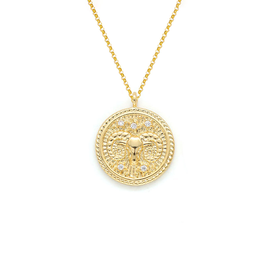 Aries Diamond & Guilloché Zodiac Pendant Necklace