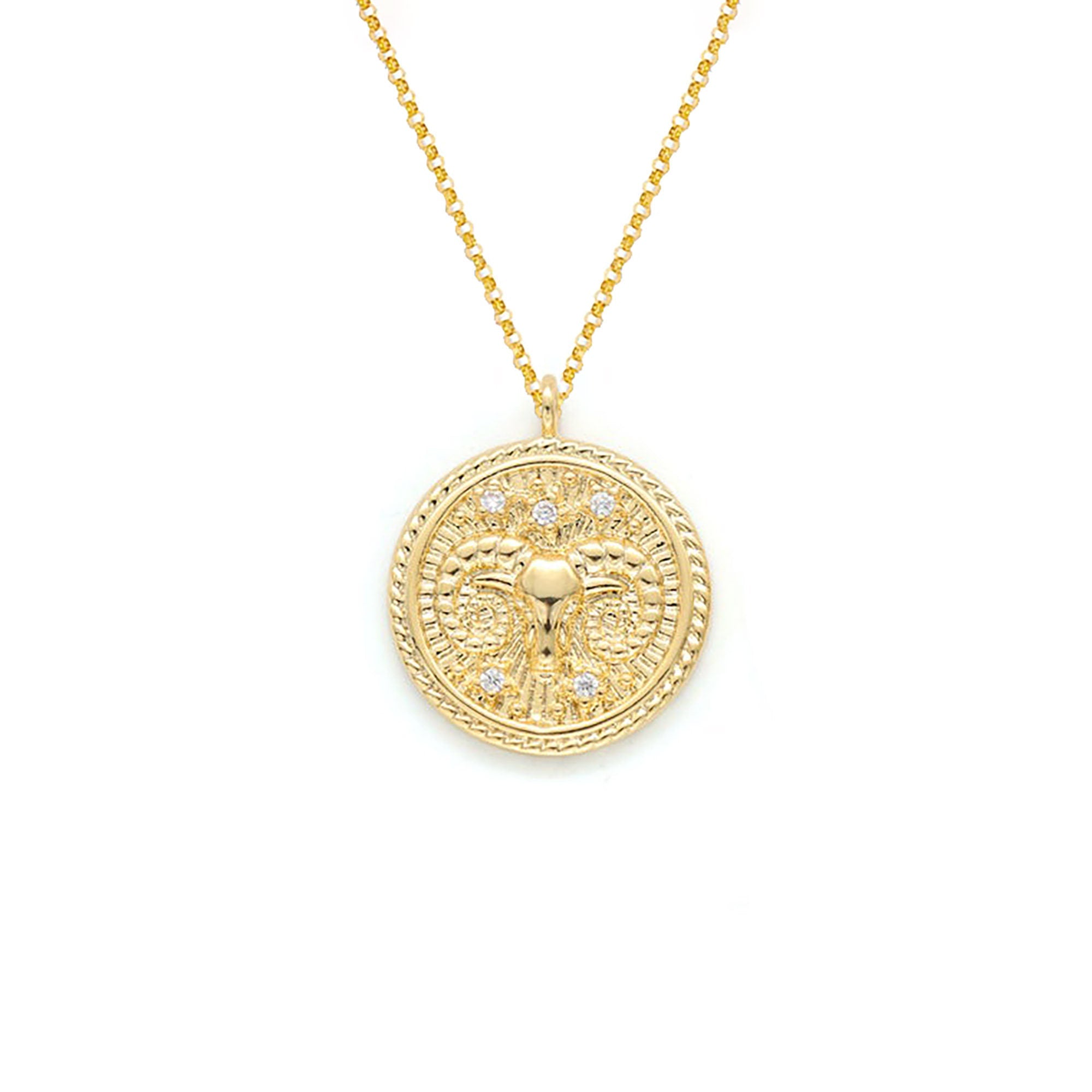 Aries Diamond & Guilloché Zodiac Pendant Necklace