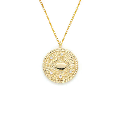 Cancer Diamond & Guilloché Zodiac Pendant Necklace